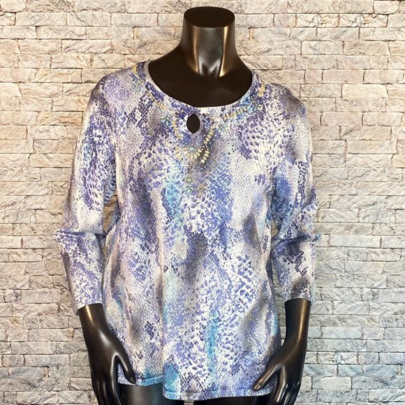 Alfred Dunner Shimmery Blouse with Keyhole Neckline Size S Oversized Abstract - Picture 1 of 8